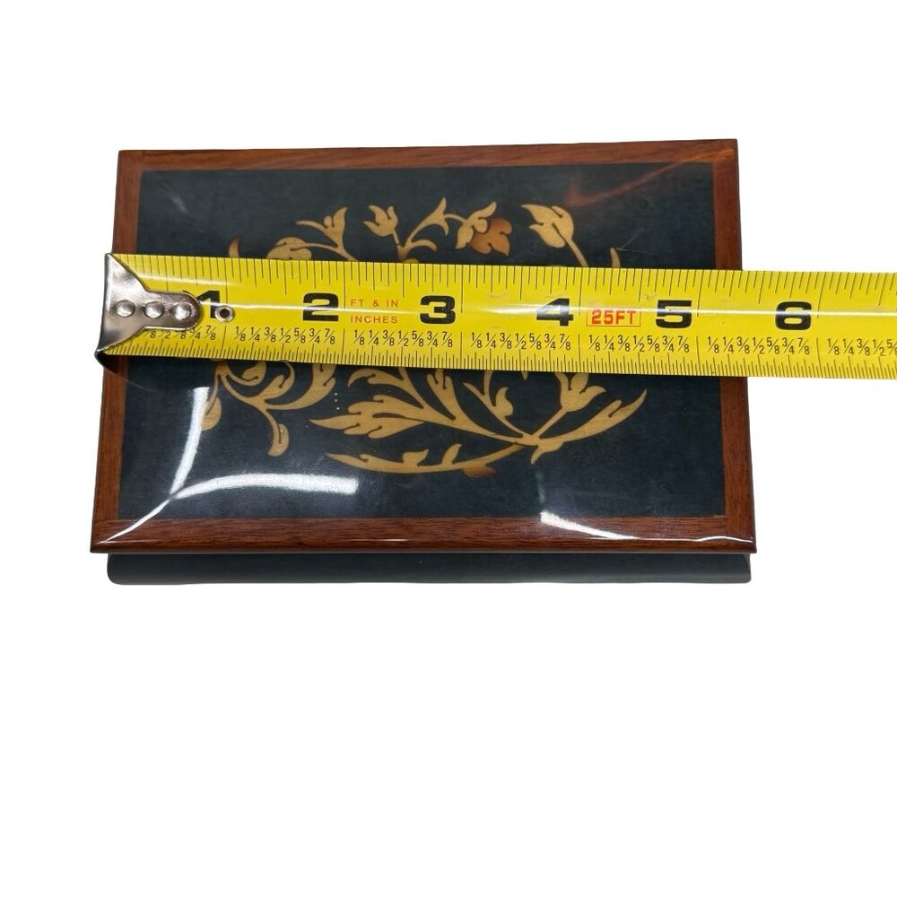 Reuge Inlaid Floral Jewelry Music Box Green Rectangle Italy Song Fascination VTG - Picture 6 of 11